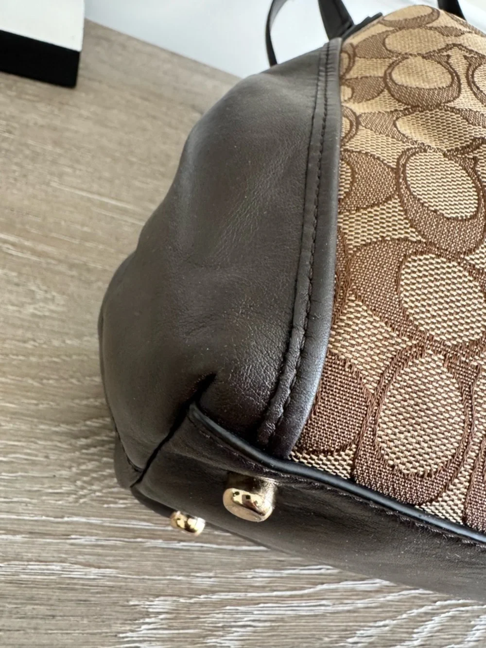 Coach Brown Signature Canvas Shoulder Bag with Dark Brown Trim - Picture 15 of 16